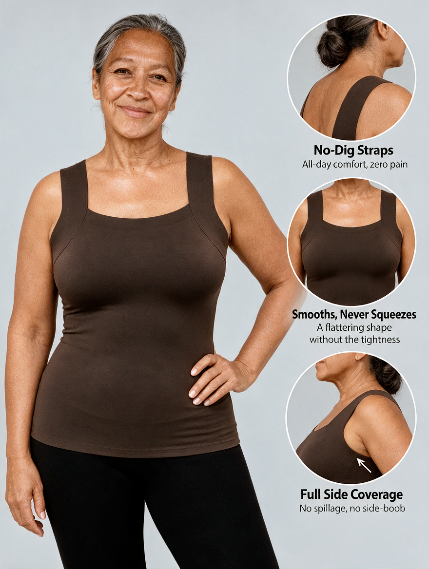 The Built-In Bra Tank That Smooths, Supports, and Never Digs In